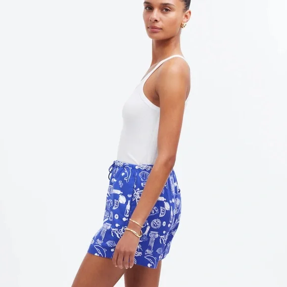 Madewell x Lisa Says Gah Blue and White Patterned Shorts - Picture 5 of 6